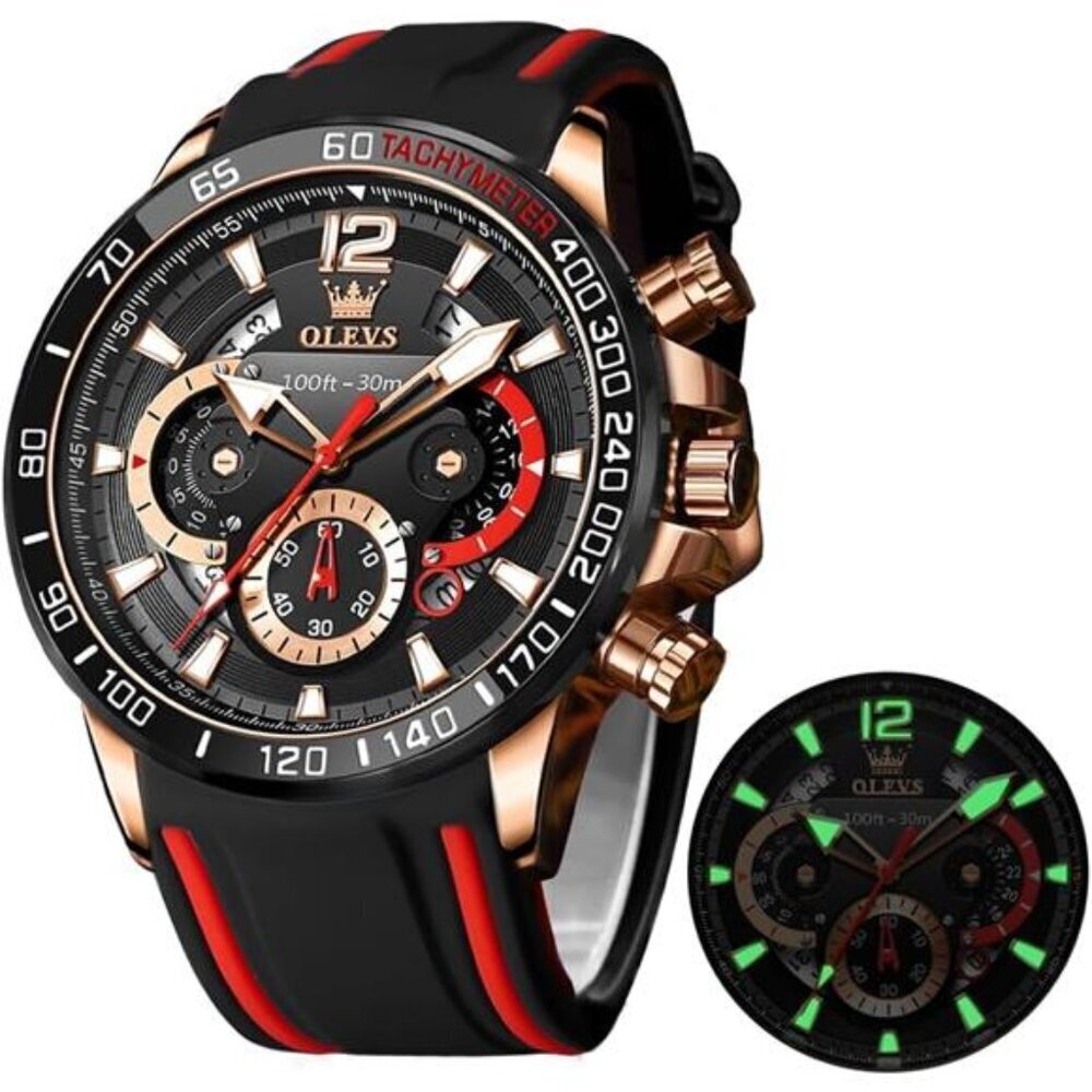 Mens Watches Chronograph Waterproof Luminous Silicon Strap Multifunction